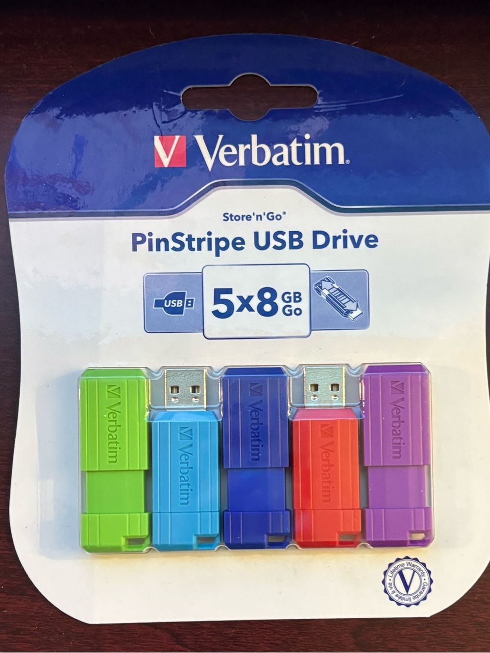 Verbatim PinStripe 8GB USB Drives - Multi-Color 5-Pack